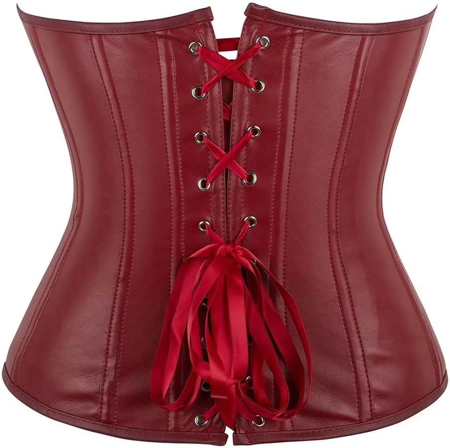 Josamogre Leder Korsett Top Damen Corsage Reissverschluss Sexy XXS Winered, XXS Winered