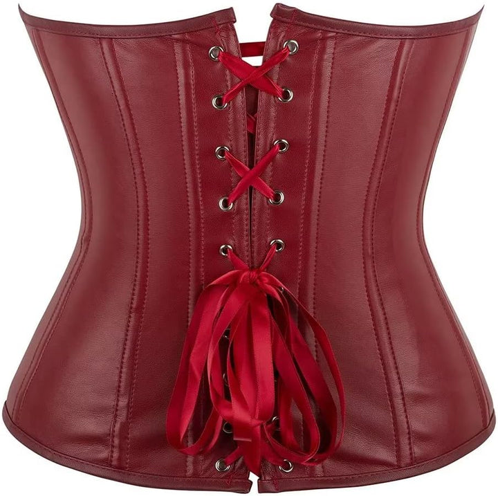 Josamogre Leder Korsett Top Damen Corsage Reissverschluss Sexy XXS Winered, XXS Winered