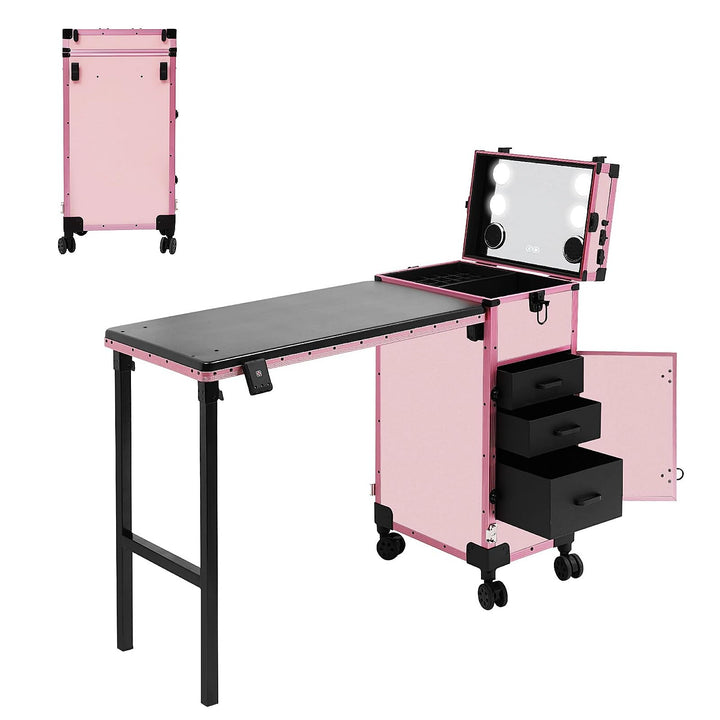 Professioneller Kosmetikkoffer Trolley 2 In 1 Schminkkoffer mit Tisch Bis 50KG Maniküre Tisch mit 3