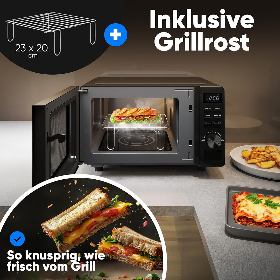 ProfiCook Mikrowelle mit Grill 20L | Mikrowelle ohne Drehteller für gleichmässige Wärmeverteilung |
