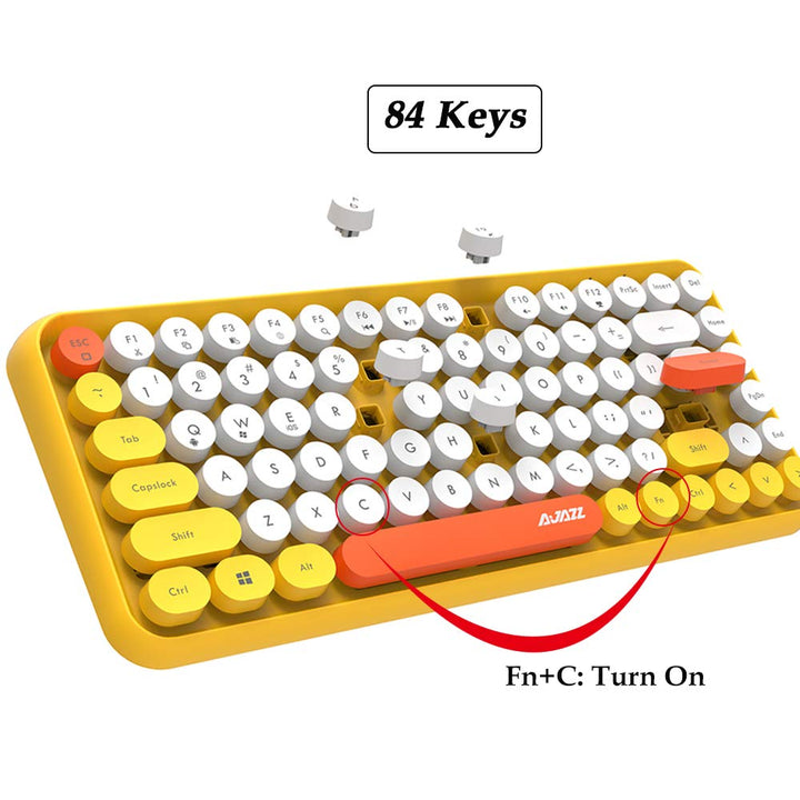 FELiCON 308i Kabellose Retro Tastatur, Bluetooth Silent Cute Computer Tastatur mit Runder Punk Taste