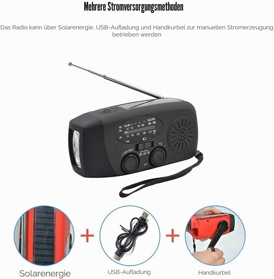 Notfall-Handkurbelradio mit LED-Taschenlampe für Notfälle, tragbares AM/FM-NOAA-Wetterradio, Dynamor