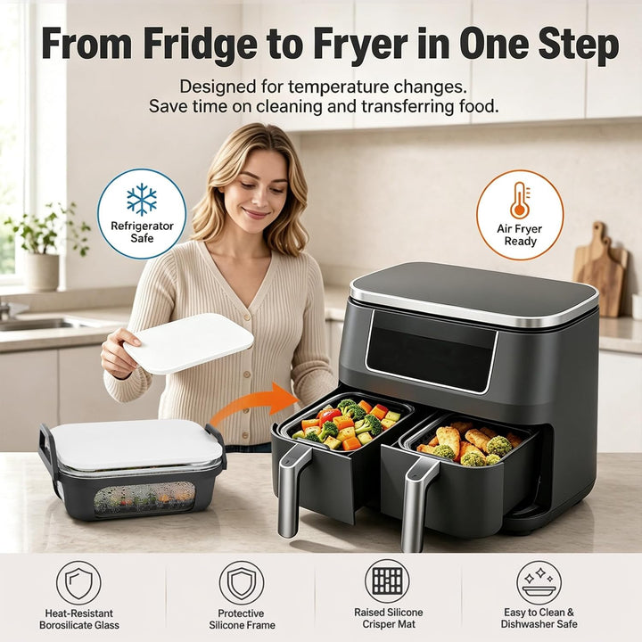 Glas Auflaufform für Airfryer für Ninja AF400EU/DZ400EU/AF500EU, 21x16x6,8cm Heissluftfritteuse Zube