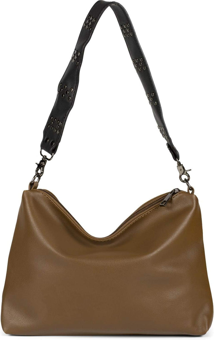 styleBREAKER Damen 2 in 1 Umhängetasche mit Nietengurt, geprägtes Kunstleder Vintage Look, Innentasc