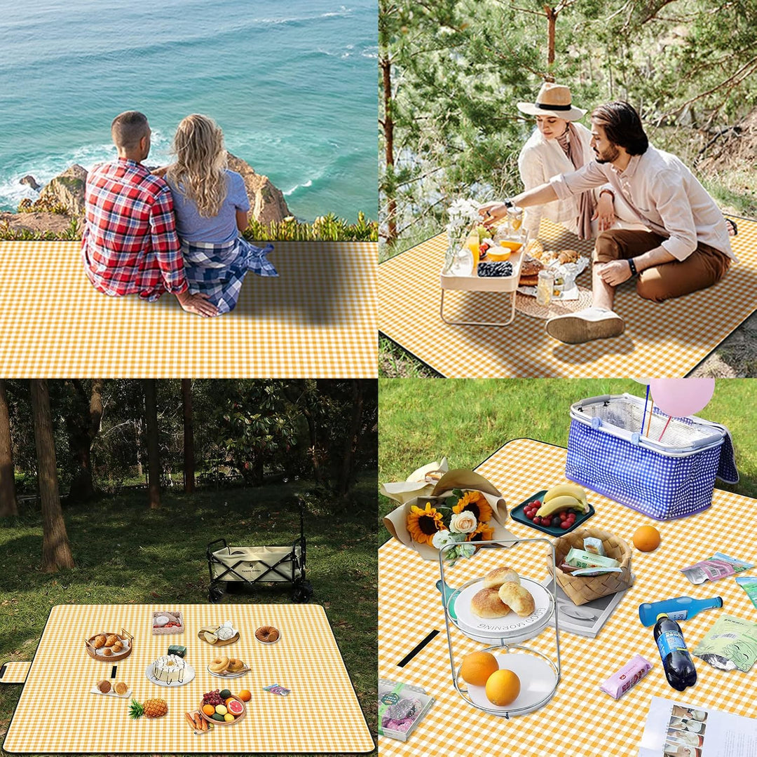 Picknickdecke 200 cm x 200 cm, wasserdicht, Stranddecke, Picknickmatte, waschbar, leicht, mit Griff,