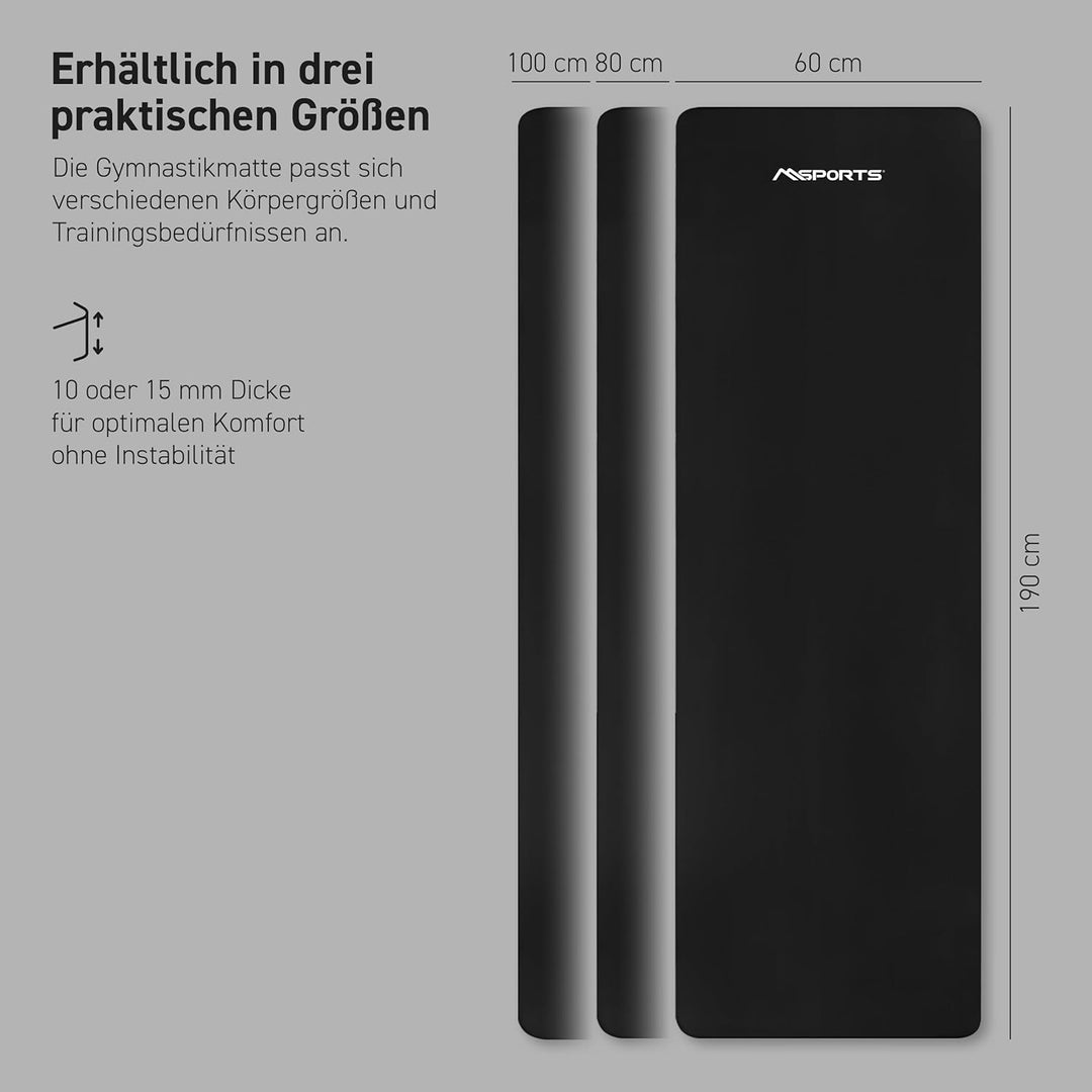 MSPORTS Gymnastikmatte Premium inkl. Tragegurt + Übungsposter + Workout App I Hautfreundliche Fitnes