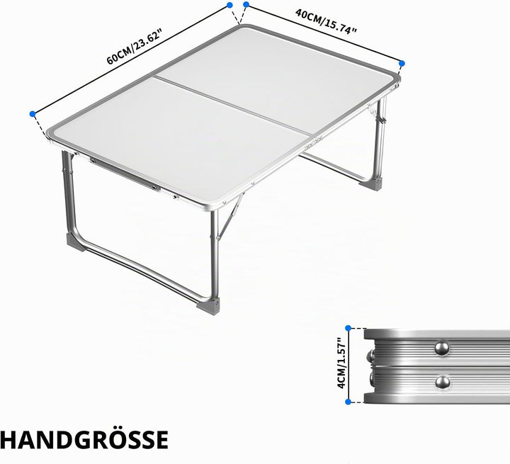 VickyHome 60x40x26cm Weisser Klapptisch Garden Aluminium Rechteck Campingtisch, Picknicktisch im Fre