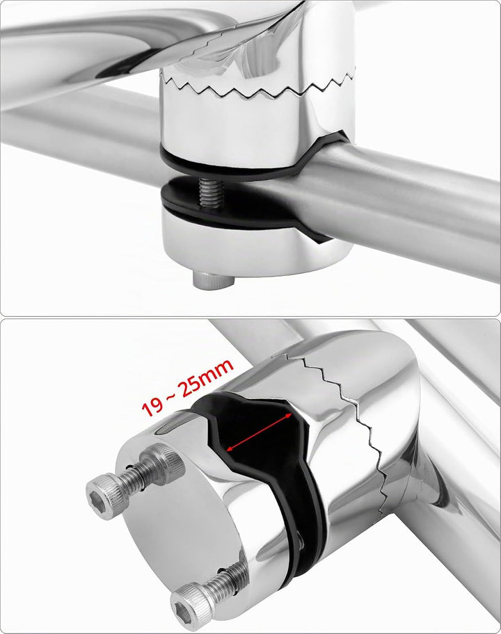 QWORK® 2 Stück Angelrutenhalter 360° Drehbar - Edelstahl 304 - Klemmung auf 19~25 mm Schienen - für