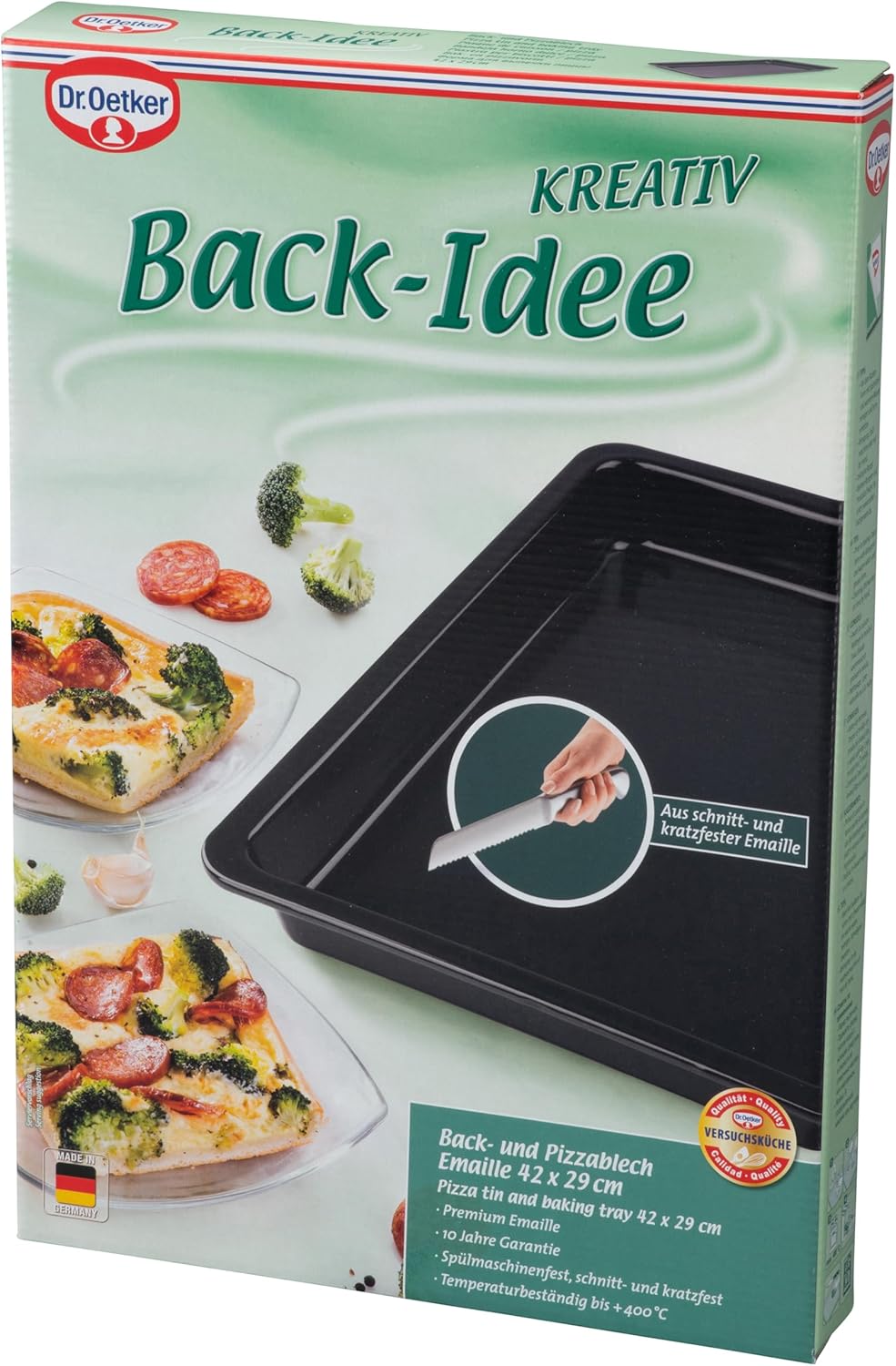Dr. Oetker Rechteckiges Backblech 42 x 29 x 4 cm Back-Idee – Eckige Pizzablech mit Schnitt- & kratzf