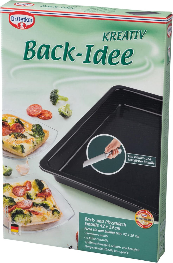 Dr. Oetker Rechteckiges Backblech 42 x 29 x 4 cm Back-Idee – Eckige Pizzablech mit Schnitt- & kratzf
