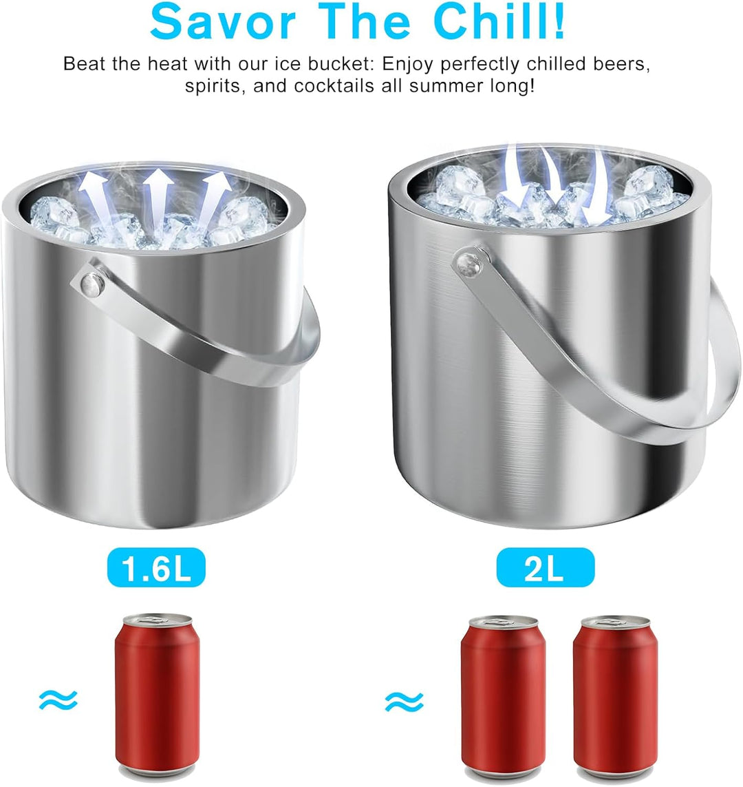 Eiswürfelbehälter Edelstahl, 2L Eiseimer mit Doppelwand-Design, Eisbehälter für Eiswürfel Eiskübel m