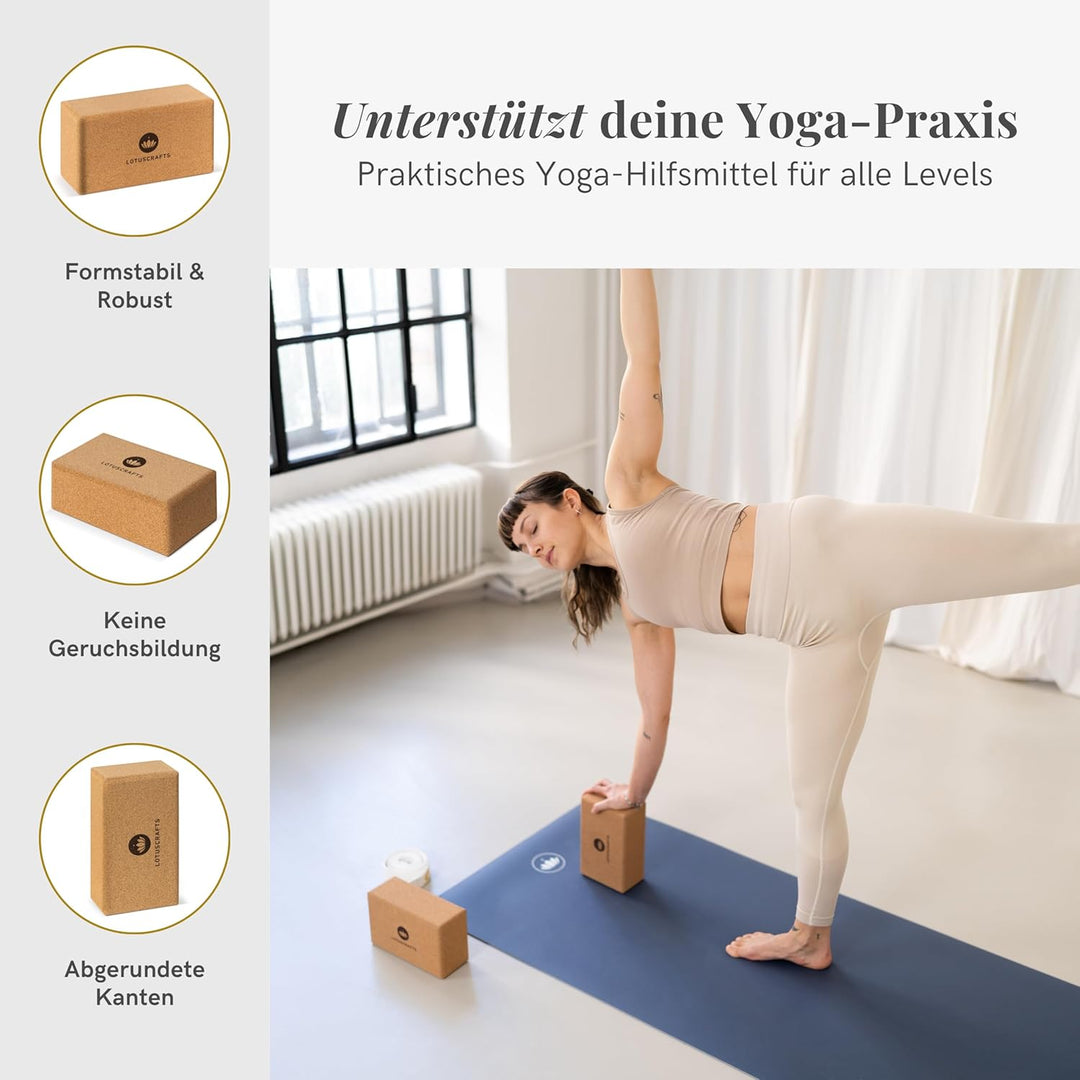 Lotuscrafts Yogablock 100% Kork | Supra Grip beim Yoga &amp; Dehnen | Yoga Block für Anfänger und Fortge
