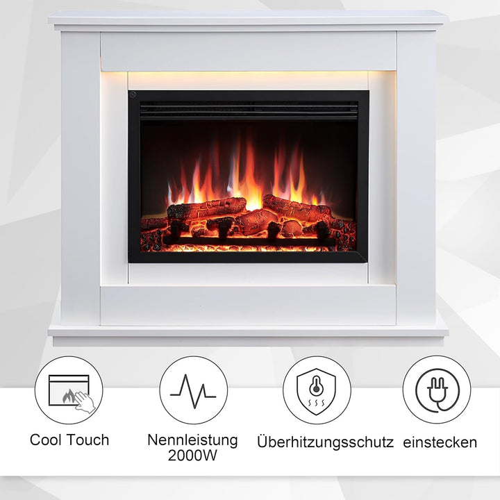 RICHEN Baldur Elektrokamin - Standkamin mit Heizung bis 2000W, 3D-Flammeneffekt, LED-Beleuchtung, Kn