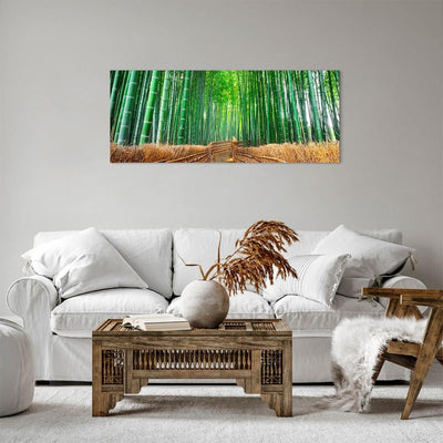 Panorama Bilder auf Leinwand 100x40cm Leinwandbild mit Rahmen Bambus Pflanze Gross Wanddeko Bild Sch