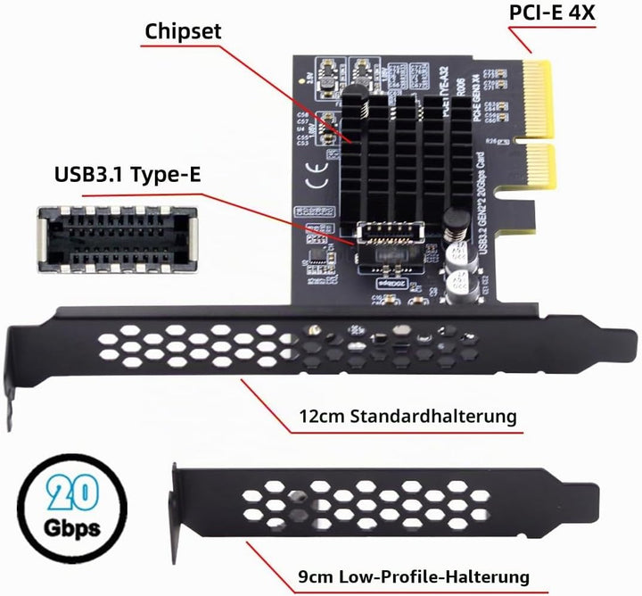 xiwai 20 Gbit/s USB 3.2 Gen2 Typ-C/Typ-E Frontplattenbuchse auf PCI-E 4X Express-Kartenadapter für D