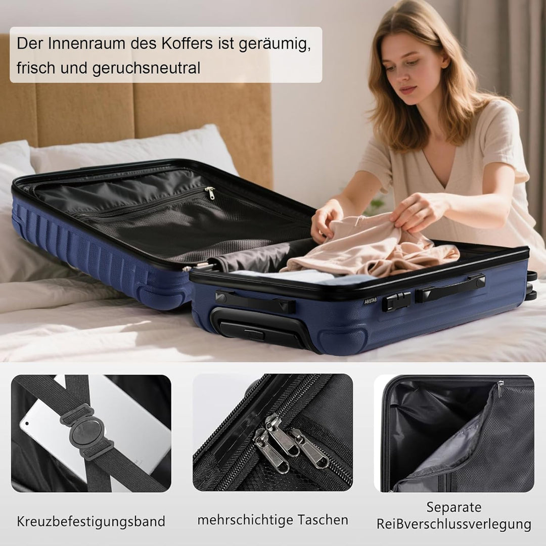 Koffer Trolley Mittelgross 66x45x27cm, Hartschalen Reisekoffer mit 4 Rollen & Zahlenschloss, leicht