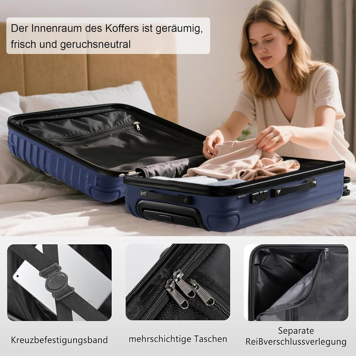 Koffer Trolley Mittelgross 66x45x27cm, Hartschalen Reisekoffer mit 4 Rollen & Zahlenschloss, leicht