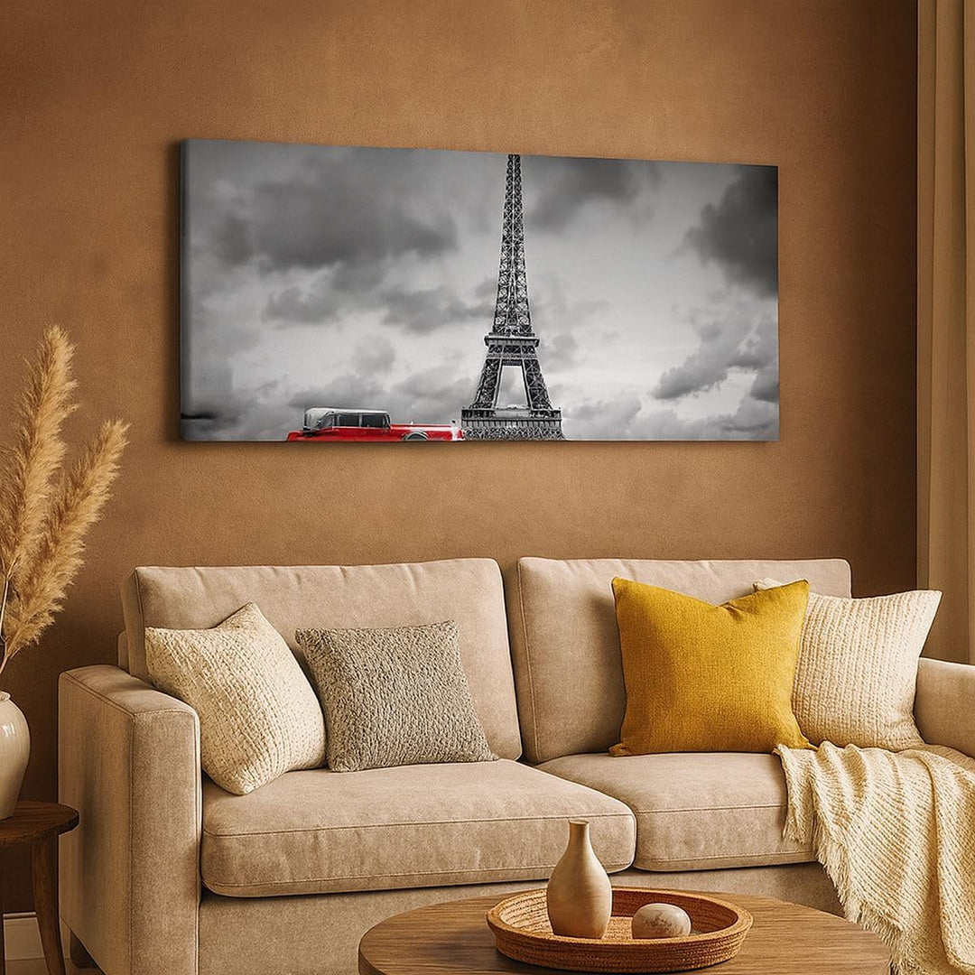 Panorama Bilder auf Leinwand 100x40cm Leinwandbild Auto Eiffle Paris Stadt Gross Wanddeko Bild Schla