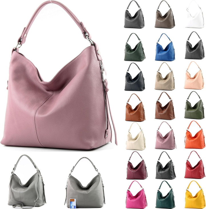 modamoda de Damen Schultertasche, Leder T160 T160 Flaschengrün, T160 Flaschengrün