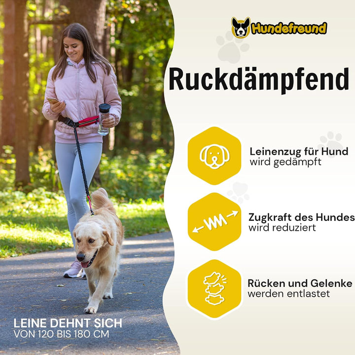 Hundefreund Joggingleine mit Bauchgurt Rot | Laufleine Elastisch Ruckdämpfend Reflektierend für mitt