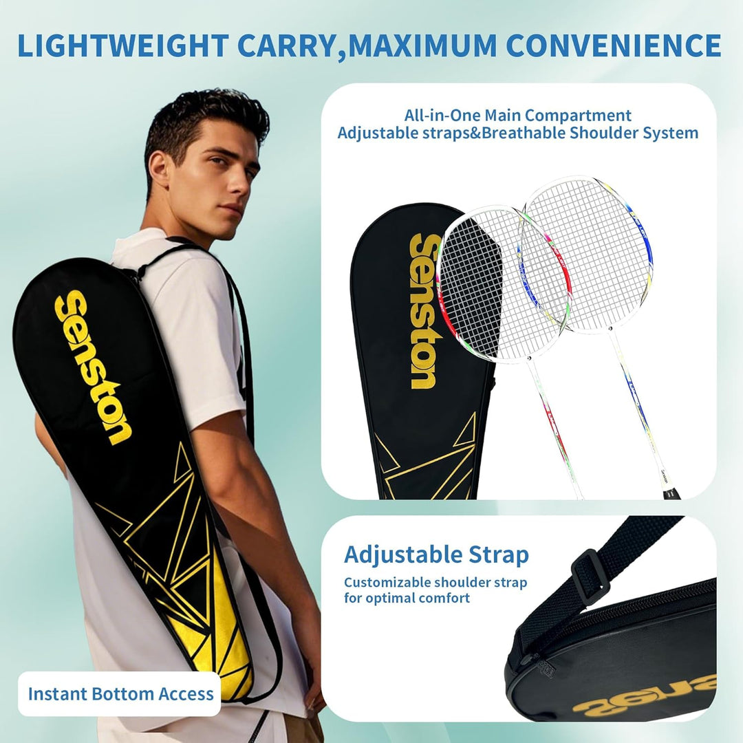 Senston Graphit Badminton Set Carbon Profi Badmintonschläger Leichtgewicht Badminton Schläger Federb