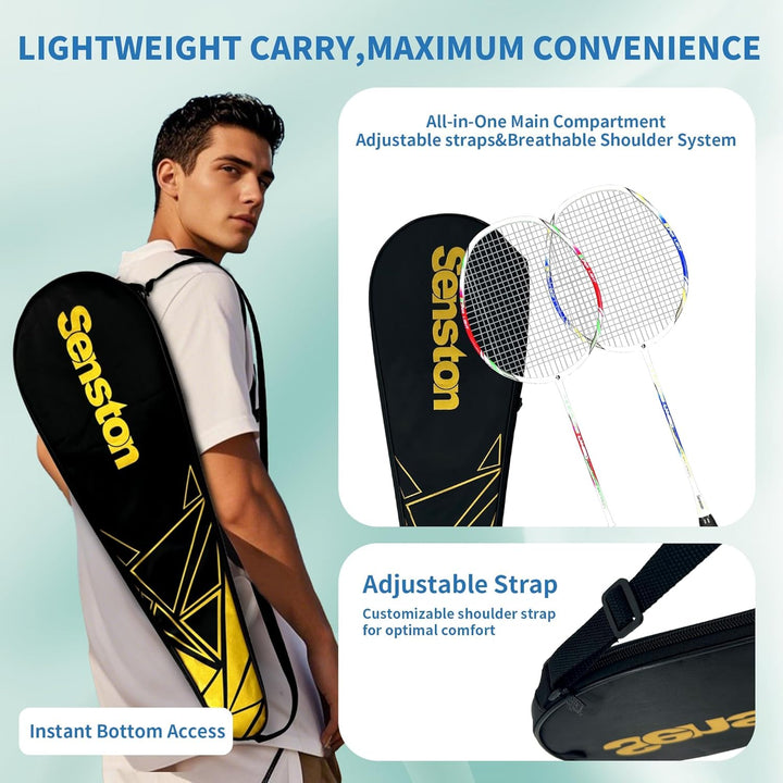 Senston Graphit Badminton Set Carbon Profi Badmintonschläger Leichtgewicht Badminton Schläger Federb