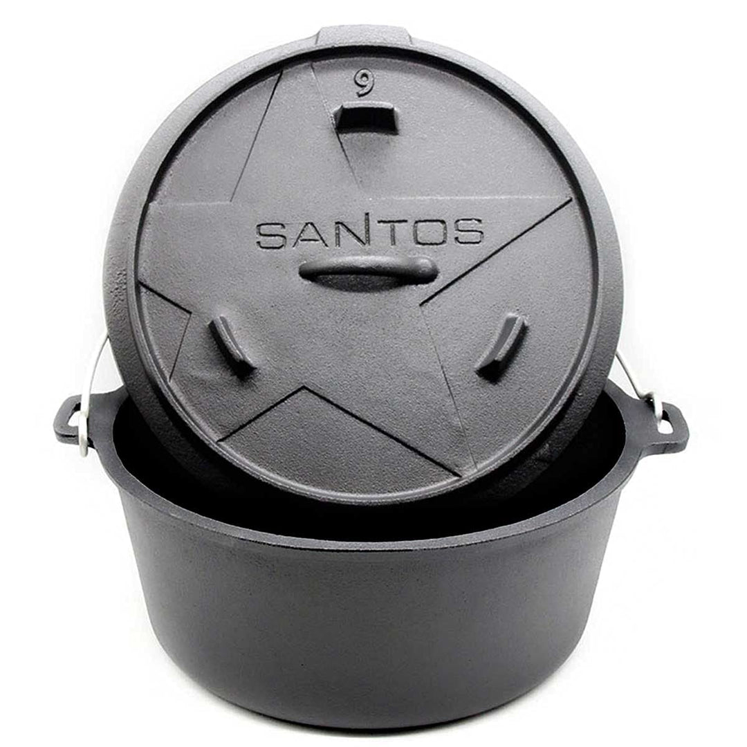 SANTOS Dutch Oven mit Deckel - Schmortopf für Aussenküche - 8,5 L/9 Qt Feuertopf - Gusseisen - ideal