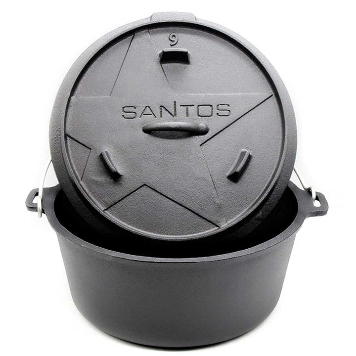 SANTOS Dutch Oven mit Deckel - Schmortopf für Aussenküche - 8,5 L/9 Qt Feuertopf - Gusseisen - ideal