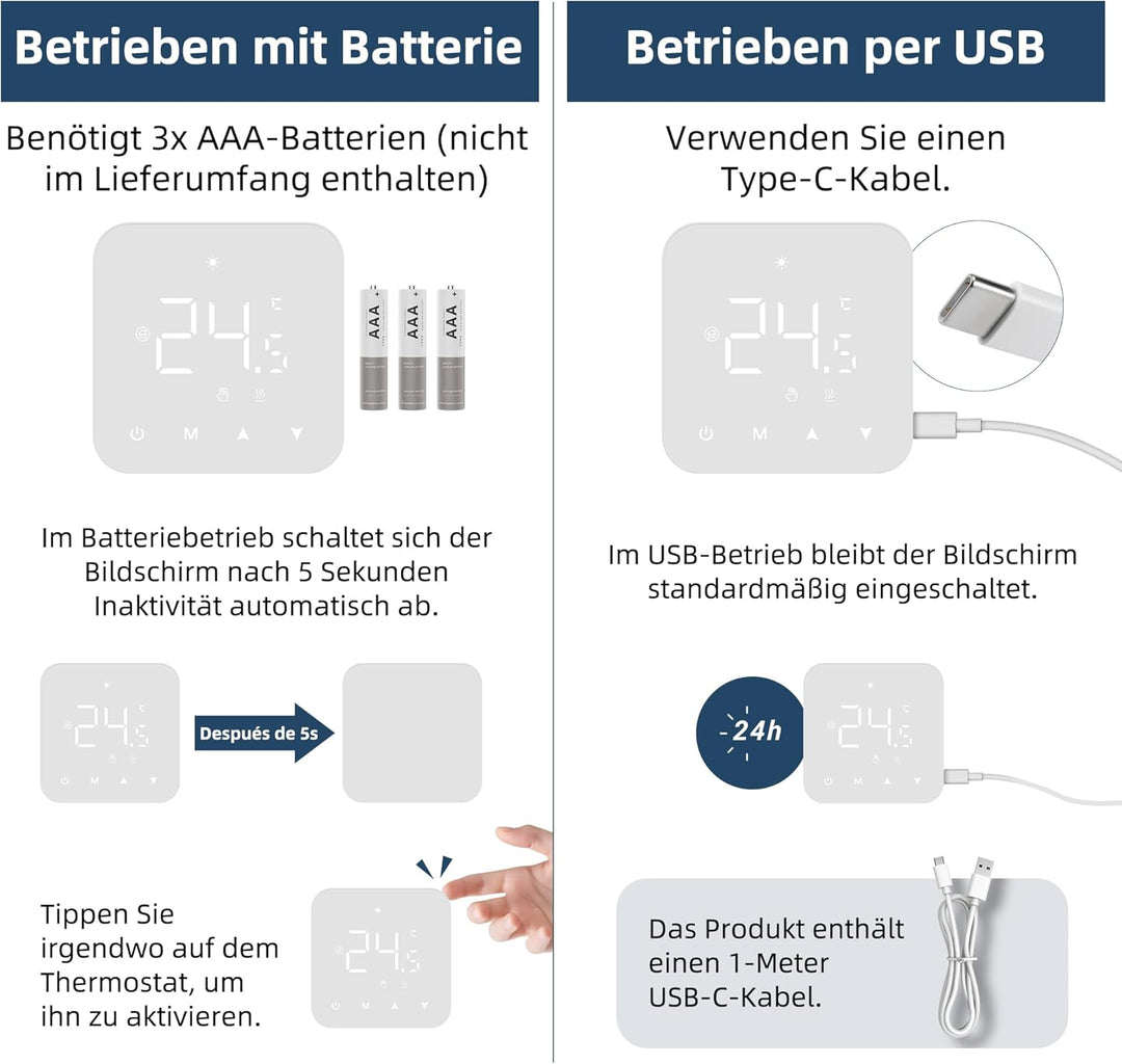 Beok Thermostat Heizung Digital, Programmierbarer Raumthermostat für Steuerung des Gaskessel und Was