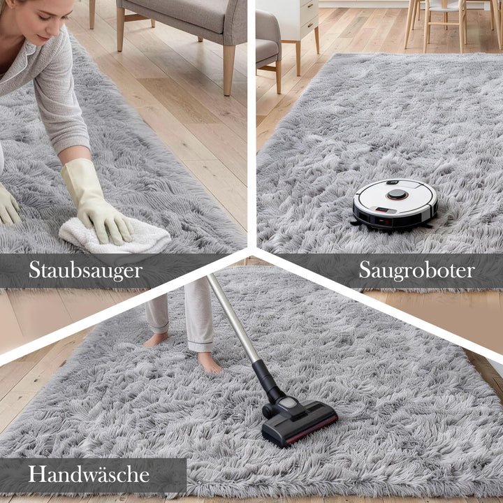 VOFUSHON Wohnzimmer Hochflor Teppich,Shaggy Flur Läufer Teppich Modern Flauschiger Weich Teppich Gro