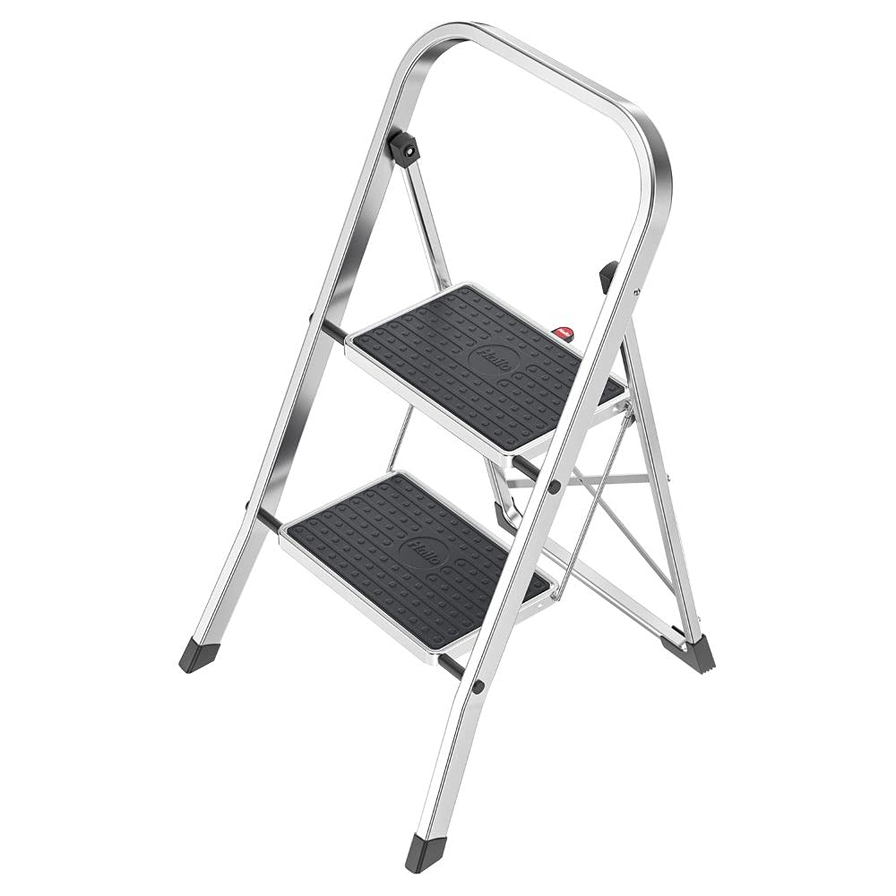 Hailo K70 StandardLine Alu-Klapptritt-Leiter - 2 grosse Stahl-Stufen mit Anti-Rutsch-Matten belastba
