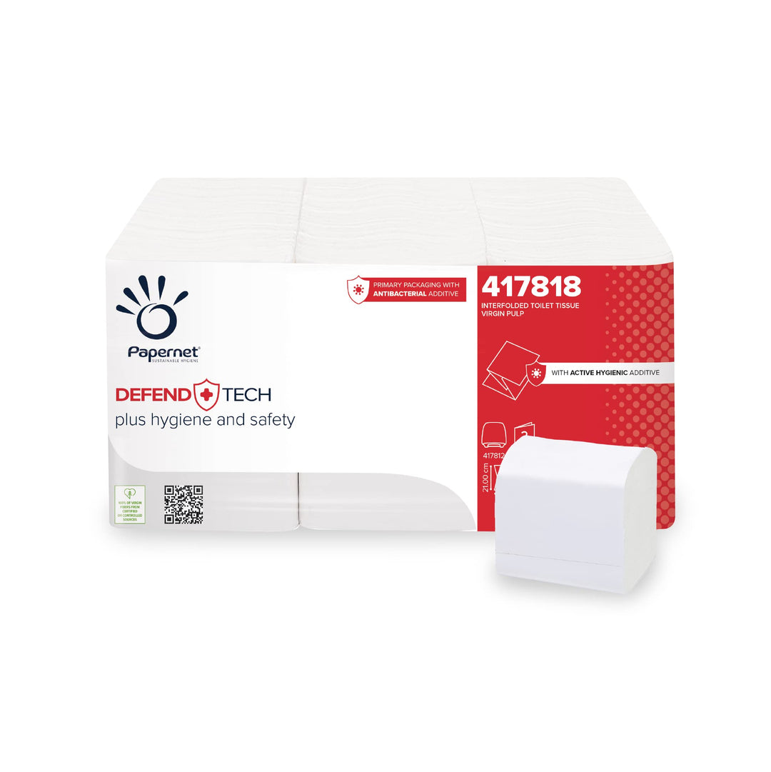 Papernet Defend Tech - Interfold Toilettenpapier (417818), Einzelblatt-Toilettenpapier mit antibakte