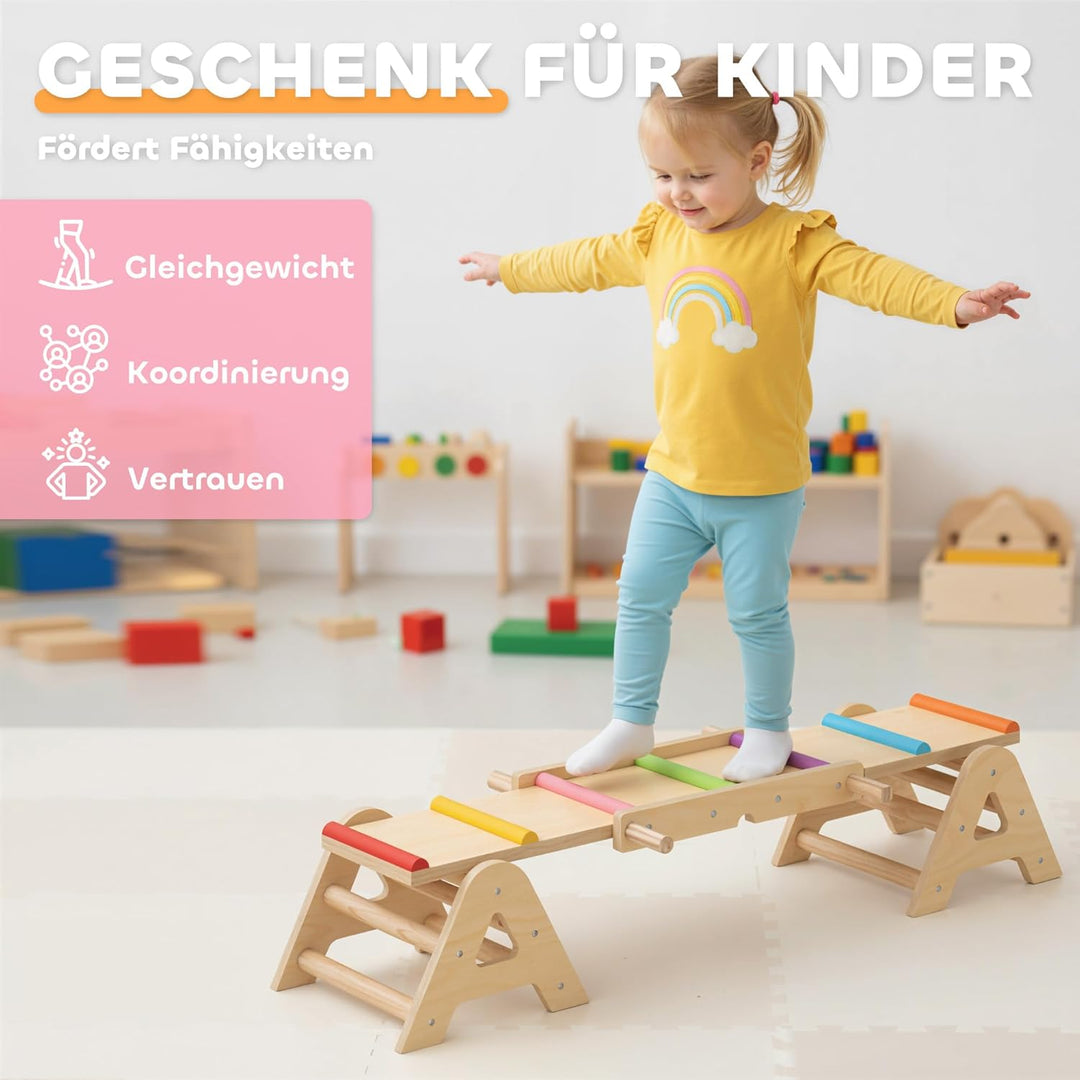 AIYAPLAY 2 In 1 Balance Wippe Kinder, Schwebebalken aus Holz, Wippe Schaukelwippe Garten, Balance Bo