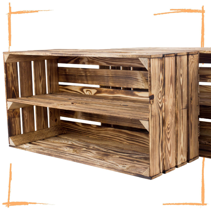 Grosses geflammte/verbrannte Schuhregal 68x40x30cm 3er Set Regal Obstkiste Ablage Wandregal Holzkist