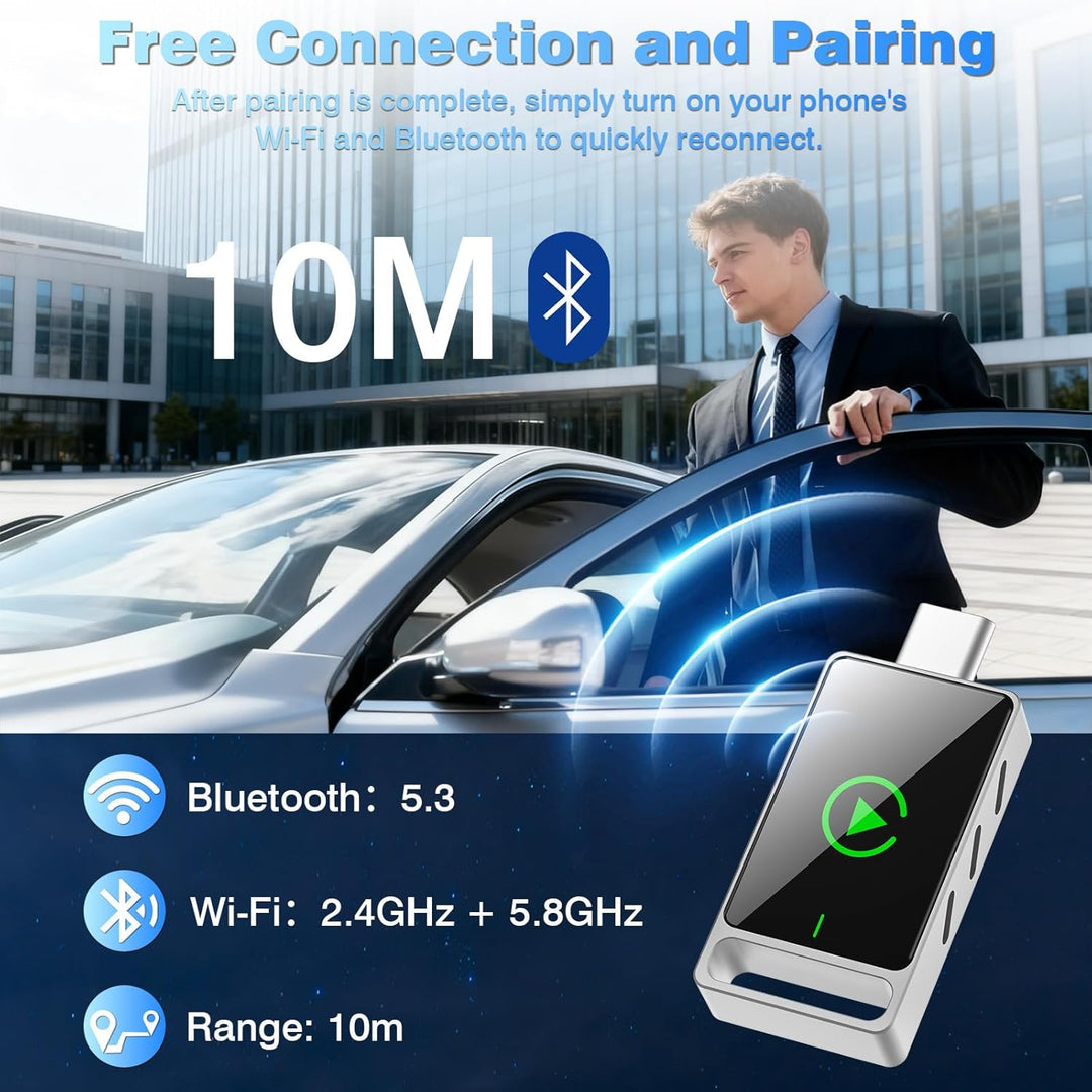 2-in-1 Wireless Carplay Adapter, Android Auto & Carplay Wireless Adapter, USB C, Plug & Play, kompat