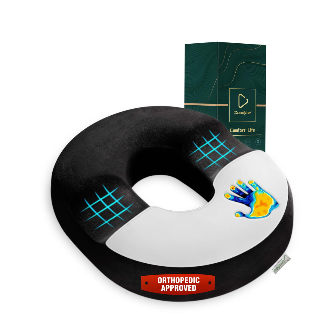 Donut Sitzkissen aus Memory Foam – Ergonomisches Ringkissen für Büro, Auto & Homeoffice – Druckentla