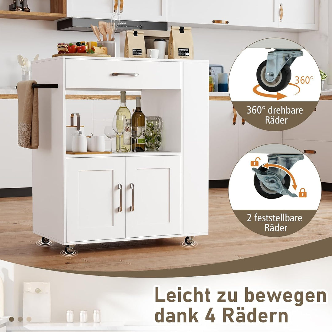 GOPLUS Küchenwagen, Servierwagen mit Schublade, Zweitüriger Schrank, Dreistufiges Gewürzregal, Wasse
