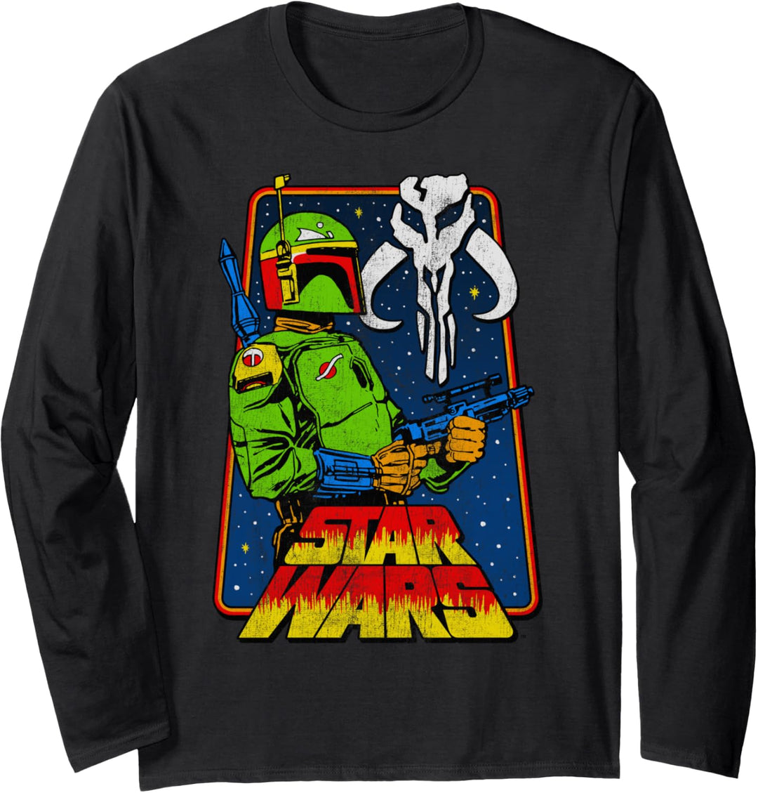Star Wars Boba Fett Mandalorian Skull Distressed Poster Langarmshirt