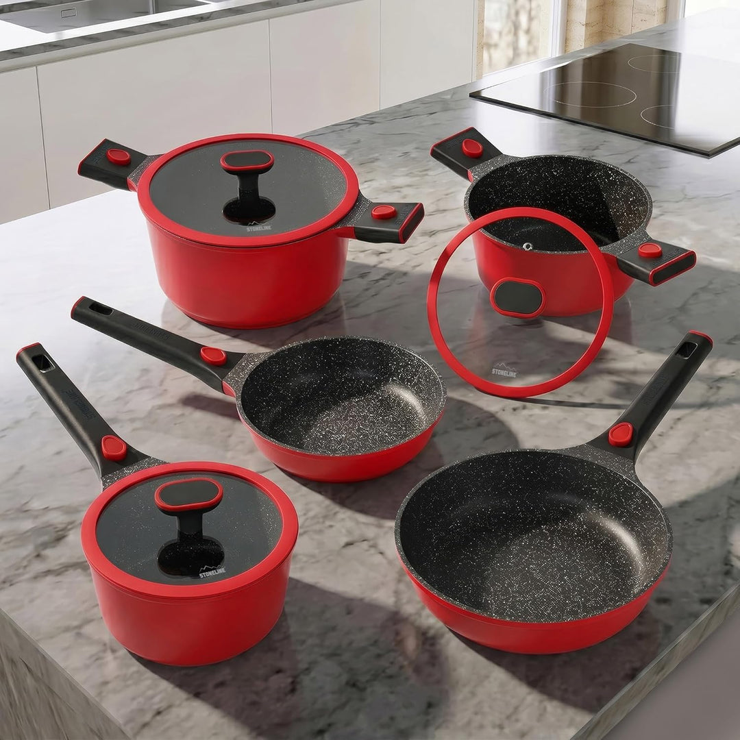 Stoneline Imagination PLUS Topf und Pfannenset, 8-teilig, mit Deckel und abnehmbarem Griff, Induktio