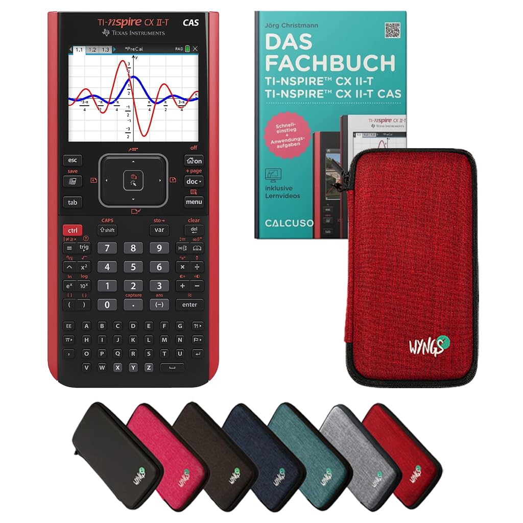 CALCUSO Standardpaket: TI Nspire CX II-T CAS + WYNGS Schutztasche rot + Fachbuch von CALCUSO + Erwei