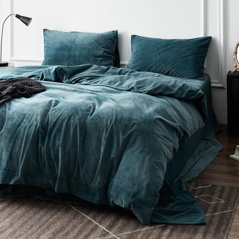 Michorinee Winter Plüsch Bettwäsche Set 135x200 cm 4teilig Petrol Blau |Winterbettwäsche, Cashmere T
