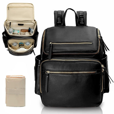MISS FONG Baby Wickelrucksack Wickeltasche, Leder Rucksack mit Multifunktions-Babytaschen, 19 Wickel