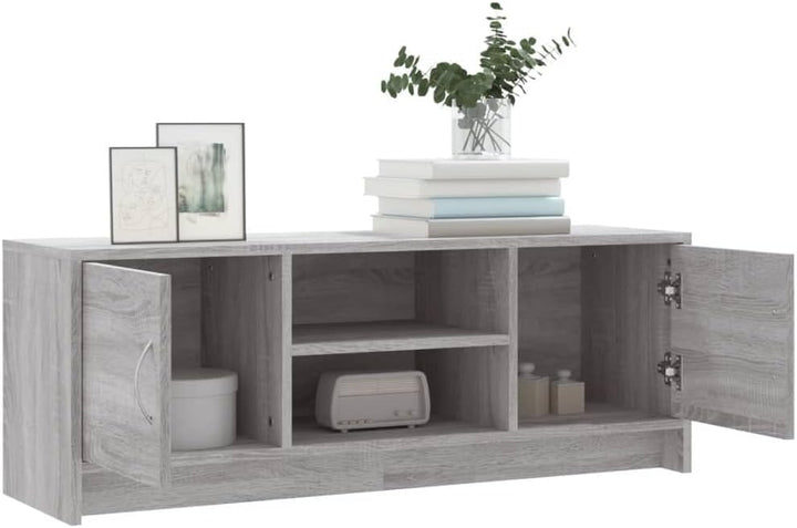 TV-Schrank Sonoma-Grau 102 x 30 x 37,5 cm aus mehrschichtigem Holz mit Türen und Ablage – Konsole fü