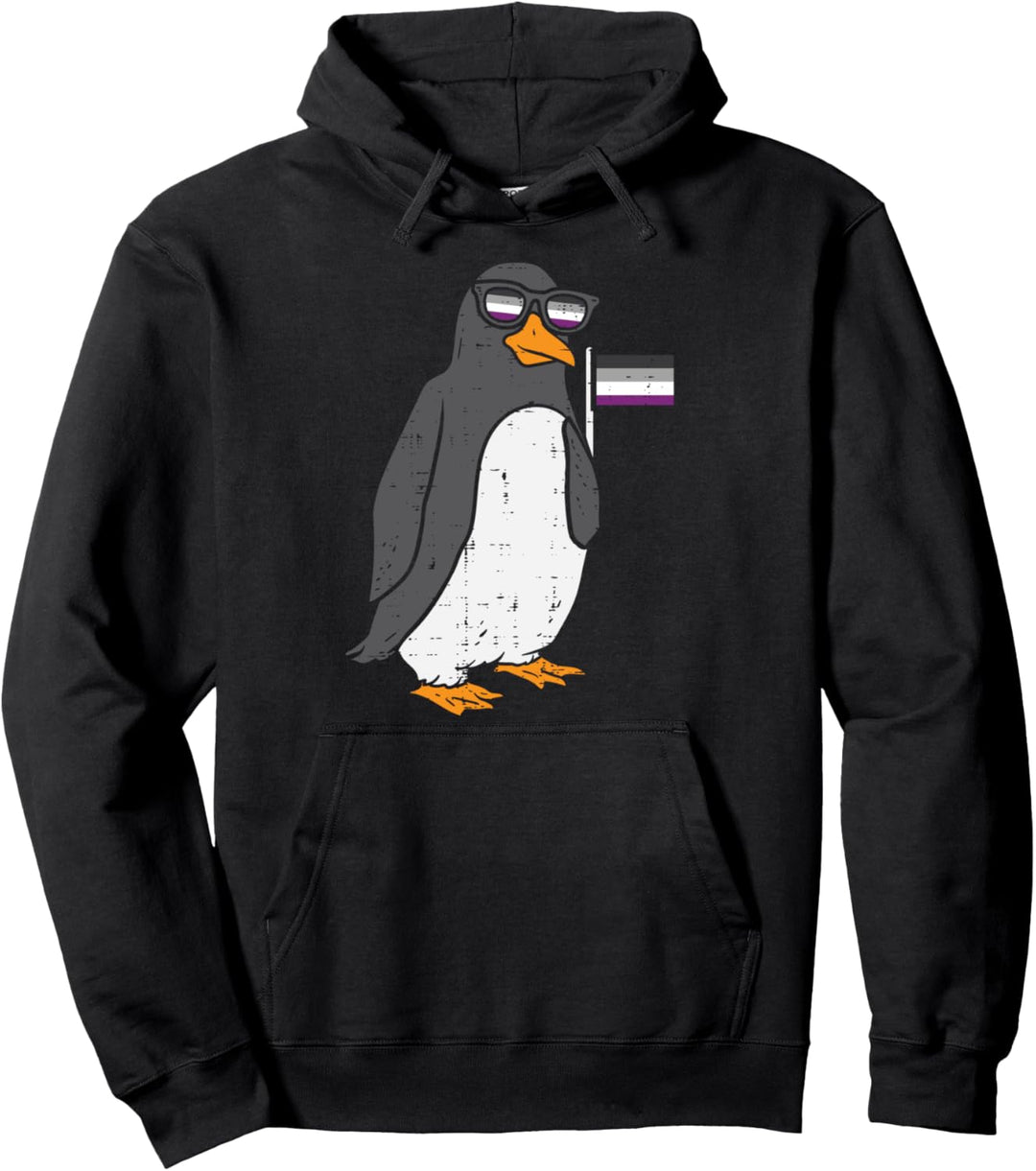 Penguin Animal LGBTQ Asexual Flag Ace Pride Ally Men Women Pullover Hoodie
