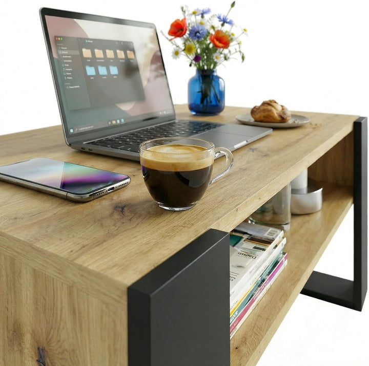 Couchtisch 92×53.6 cm – Wohnzimmertisch aus Holzwerkstoff, Stabiler & moderner Kaffeetisch mit zusät