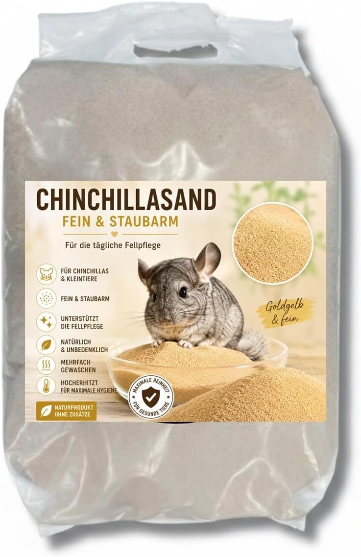Ruemar Premium Chinchillasand goldgelb 15kg | Extra feiner Badesand, Für Chinchilla, Degus &amp; Rennmäu