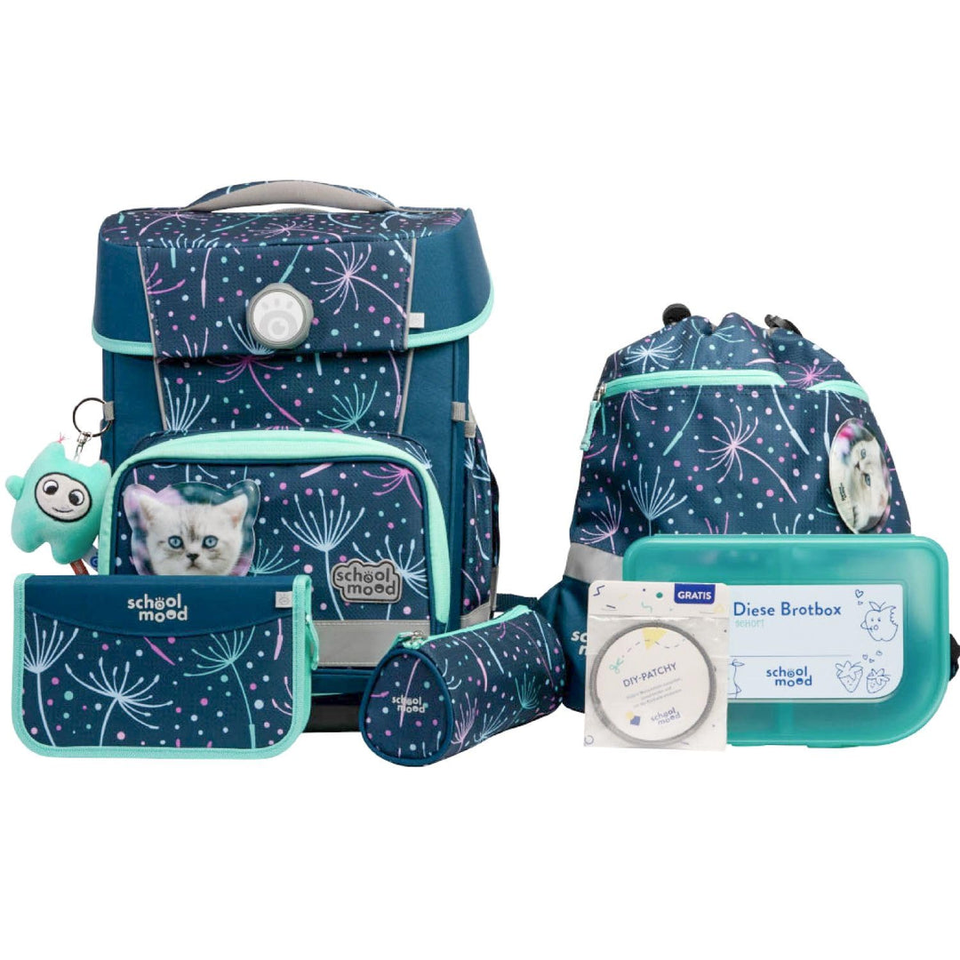 SCHOOL-MOOD Champion Pro Lina Kätzchen Schulranzenset 7-teilig 21,5L Stauraum, ergonomisches Easy Fi