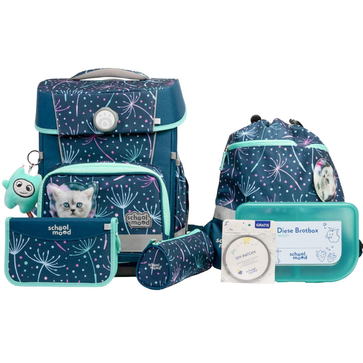 SCHOOL-MOOD Champion Pro Lina Kätzchen Schulranzenset 7-teilig 21,5L Stauraum, ergonomisches Easy Fi