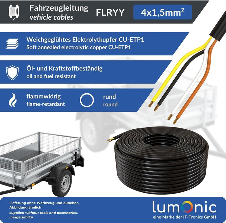 10m Lumonic 1m FLRYY Fahrzeugkabel 4 adrig I Fahrzeugleitung mit Kabelquerschnitt 4x 1,5mm² I Kabel