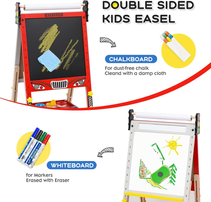 Kinder Tafel Staffelei aus Holz mit Papierrolle Kinder Holz Spielbrett Höhe Einstellbar Schöne Bogen